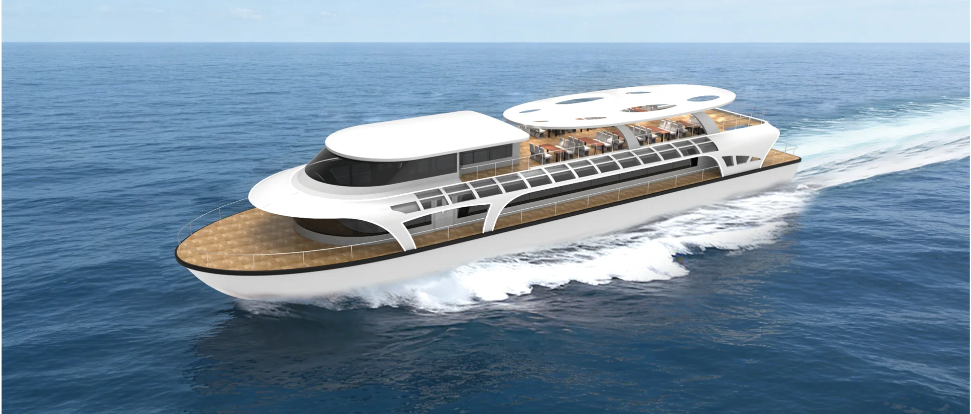 42 m double-deck electric sightseeing boat with glazed saloon