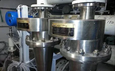 Close-up of installed cyclonic separators