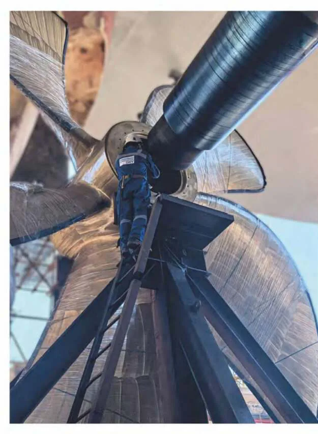 Large fixed pitch propeller during installation